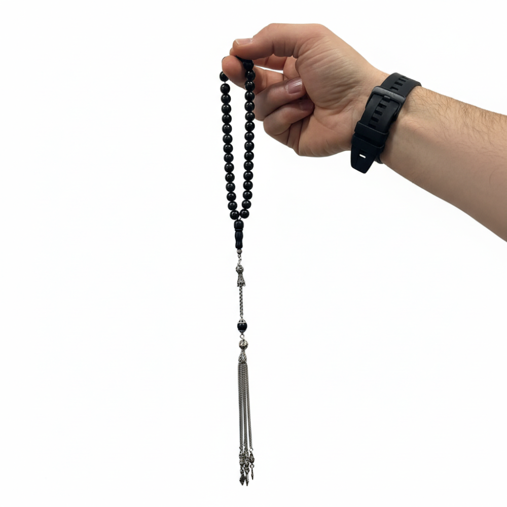 Gümüş Salkım Püsküllü Oltu Taşı Küre Kesim 