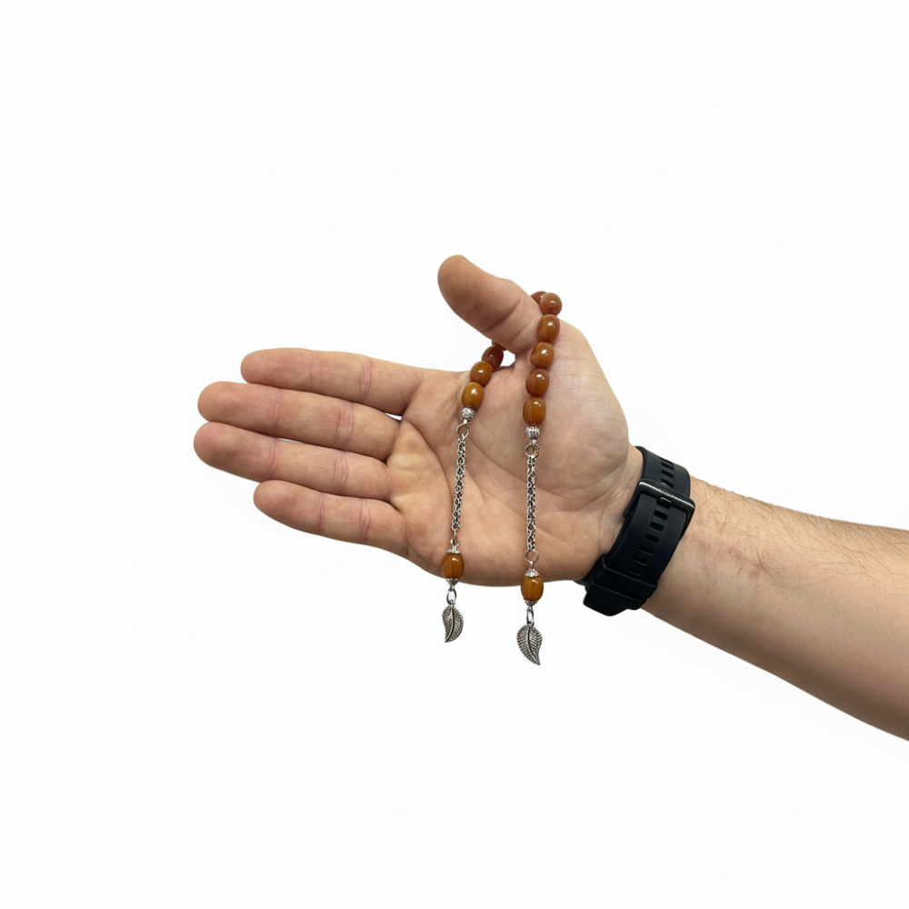 Gold-Amber Tonlu Yaprak Motifli Profesyonel ZAZA TESBİH