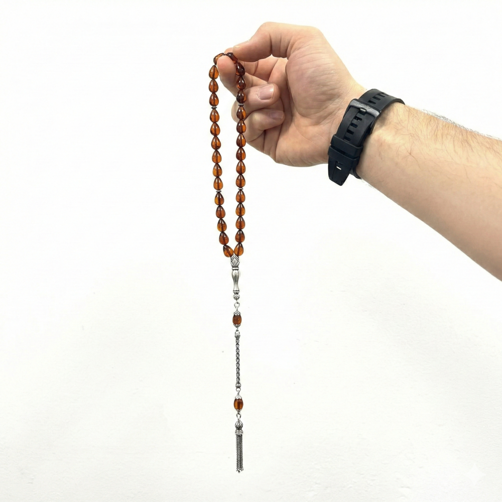 Usta İşi Sistemli Zar Kehribar Tesbih