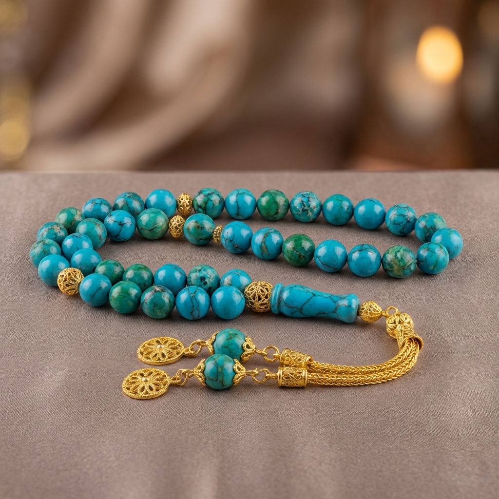 Firuze Taşı Altın Püsküllü Tesbih